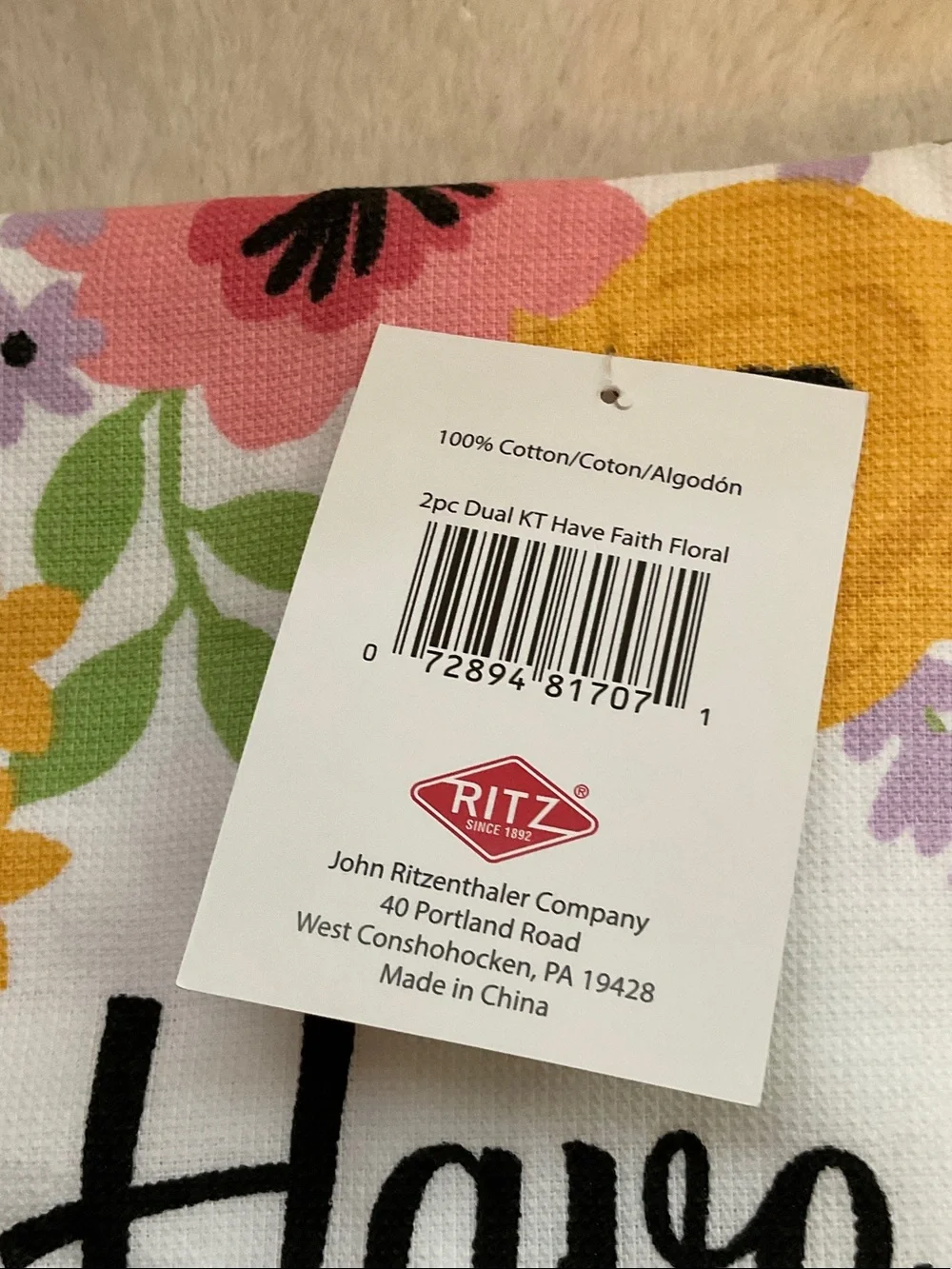 Have Faith Floral Hand Towel - White with Pink & Yellow Flowers